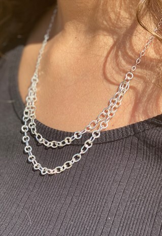 THICK CHUNKY DOUBLE LAYER CHAIN NECKLACE IN STERLING SILVER