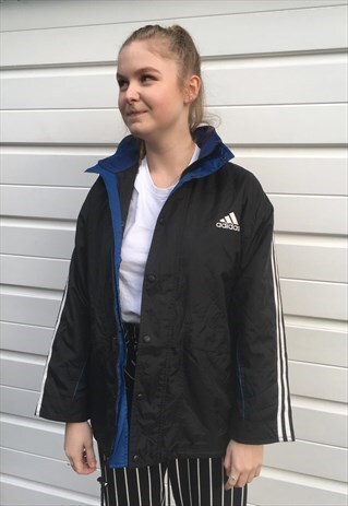 WOMENS VINTAGE 90S ADIDAS COAT SPORTSWEAR IN BLUE AND BLACK