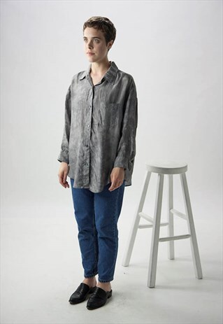 SILVER OVERSIZED BLOUSE / SILK BUTTON UP