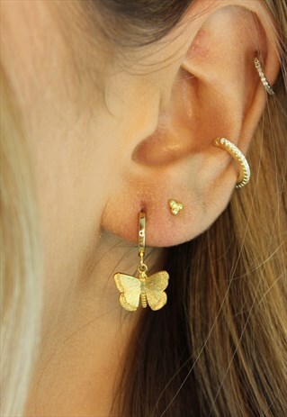 GOLD PLATED BUTTERFLY HOOP EARRINGS