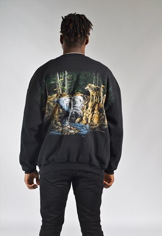 VINTAGE BLACK WOLF PRINT SWEATSHIRT