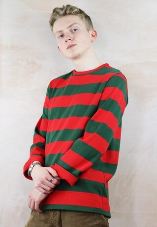 RED N GREEN STRIPED SLIM FIT HEAVYWEIGHT TOP