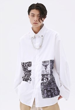 Rich baby print long sleeve shirt chain top in white