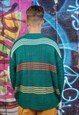 HORIZONTAL STRIPE SWEATER ZIGZAG KNITTED JUMPER IN GREEN