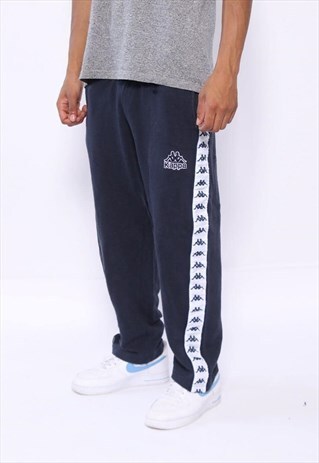 VINTAGE KAPPA TAPE LOGO TRACK BOTTOMS NAVY BLUE