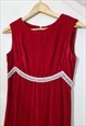 VINTAGE 60'S RED VELVET SILVER GLITTER MAXI DRESS