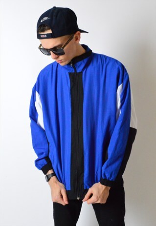 VINTAGE 90S BLUE COLOUR BLOCK TRACK JACKET