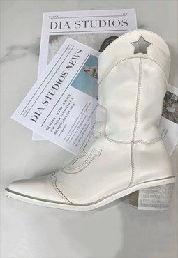 Cowboy Boots White Mid Calf Western Cowgirl boots