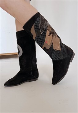 Vintage Slouchy Pixie Knee High Lady Application Boots UK3