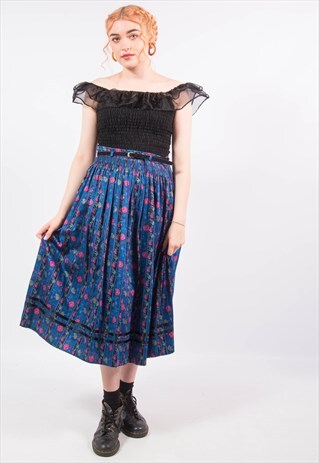VINTAGE 90'S BELTED FLORAL MIDI SKIRT