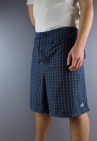 VINTAGE ADIDAS SHORTS IN PLAID BLUE WITH POCKETS AND EMBROID