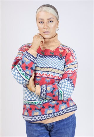 VINTAGE 90S PATTERNED MULTI-COLOUR JUMPER