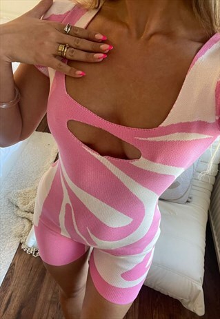 Azelle Collection Pink Zebra Print Knitted Bodycon Playsuit