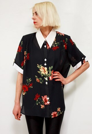 VINTAGE 80' BEAUTIFUL TRANSPARENT CUTE NAVY BLUE SHIRT
