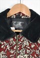 VINTAGE FLEECE JACKET RETRO FLORAL PATTERN RED LADIES SMALL