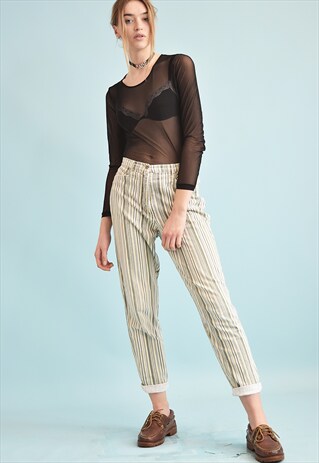 90'S RETRO STRIPED REGULAR WAIST DENIM JEANS