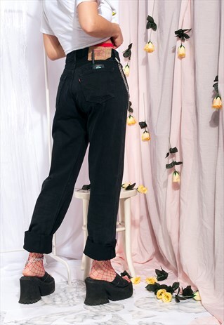 VINTAGE LEVI'S 501 JEANS 90S BLACK BOYFRIEND DENIM TROUSERS