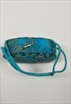 70'S VINTAGE BLUE FABRIC MINI EVENING JEWELLERY BEAUTY BAG 