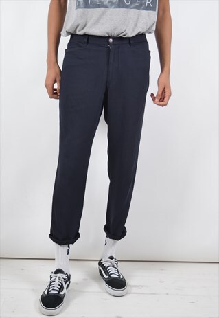 ARMANI JEANS MENS VINTAGE TROUSERS W32 L28 NAVY BLUE 90S