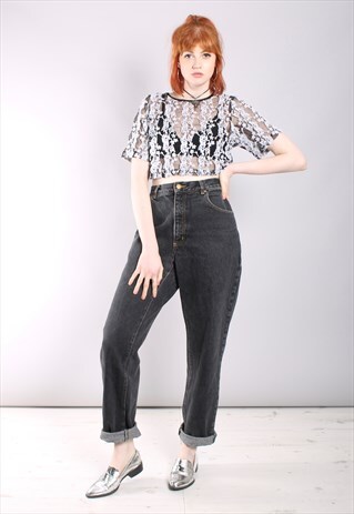 VINTAGE 80S BLACK WASH FADED HIGH WAISTED MOM JEANS