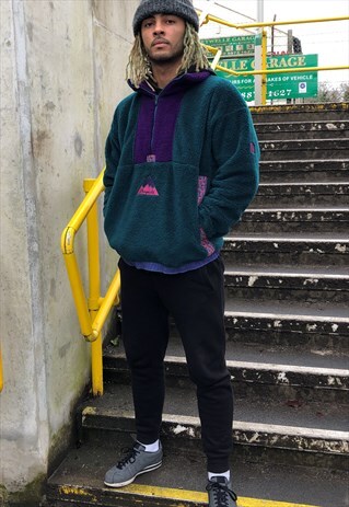 VINTAGE GREEN PURPLE COLOUR FLEECE ZIP SWEATSHIRT