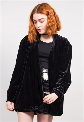 90'S VINTAGE BLACK VELVET KIMONO STYLE JACKET BLAZER