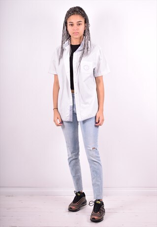 TRUSSARDI WOMENS VINTAGE SHIRT LARGE WHITE STRIPES 90'S