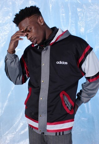 VINTAGE ADIDAS HOCKEY JERSEY TRACK JACKET WITH MESH SLEEVES