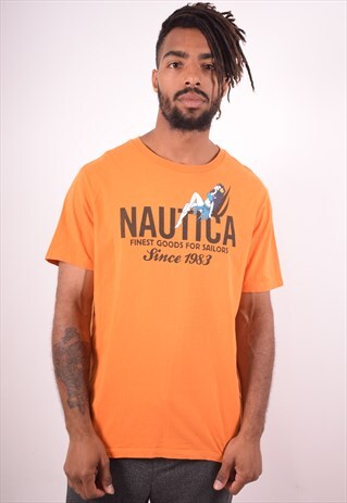 NAUTICA MENS VINTAGE T-SHIRT TOP MEDIUM ORANGE 90S