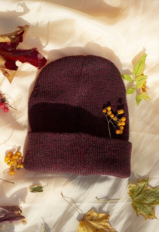 DEEP RED MOTTLED KNIT BEANIE HAT