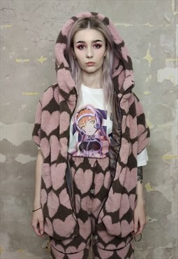 Heart fleece sleeveless jacket handmade hoodie love vest