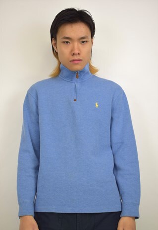 VINTAGE 90S POLO RALPH LAUREN LIGHT BLUE 3/4 ZIP JUMPER