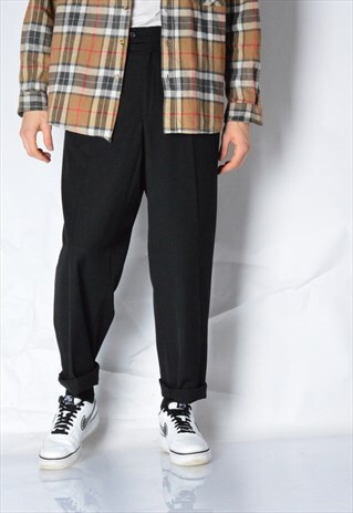 VINTAGE 90S BLACK MINIMALIST WOOL BLEND MENS PANTS