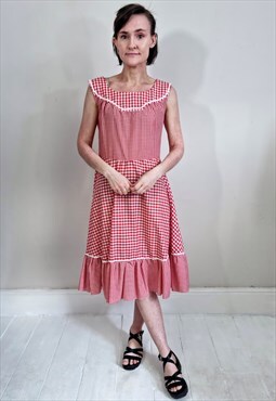 Vintage 80's Red Gingham Tiered Ruffle Dress
