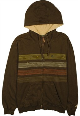 Vintage 90's Quicksilver Hoodie Striped Full Zip Up Brown