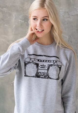 GHETTOBLASTER SWEATSHIRT HIP HOP FESTIVAL WOMENS TOP JUMPER
