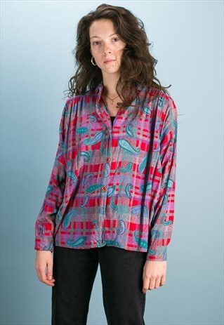 VINTAGE PAISLEY PATTERN SHIRT RED, PURPLE & PINK