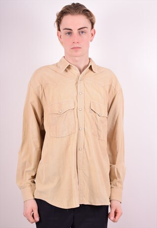LEVI'S MENS VINTAGE CORDUROY SHIRT XL BEIGE 90S