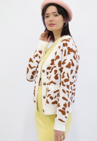 ADRIENNE LEOPARD Y2K CUTE CASUAL CARDIGAN IN CHOCOLATE