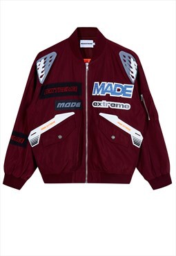 Patchwork racing jacket motorsport bomber motorcycle coat