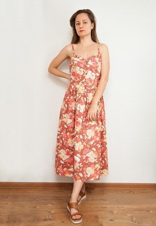 VINTAGE LAURA ASHLEY ROMANTIC FLORAL MIDI STRAP DRESS