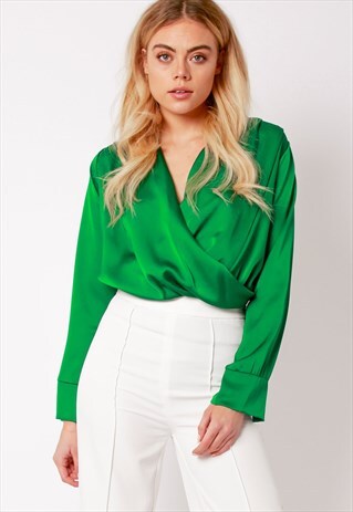 SATIN WRAP BODYSUIT - GREEN
