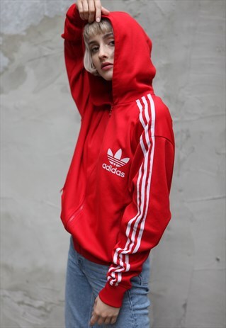 VINTAGE 90'S ADIDAS HOODIE IN RED