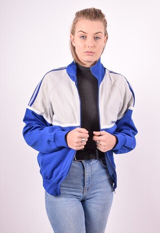 ADIDAS WOMENS VINTAGE TRACKSUIT TOP JACKET LARGE BLUE 90S