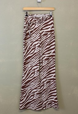 Vintage Y2K Tiger Stripe Flare Leggings Brown White Tie Up