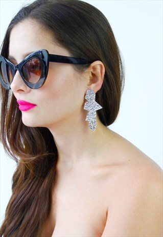 SILVER GEOMETRIC DROP DANGLE EARRINGS