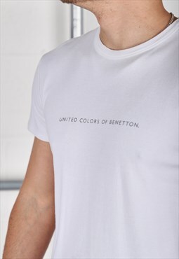 Vintage Benetton T-Shirt in White Short Sleeve Tee Small