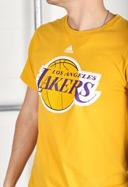 Vintage Adidas Lakers T-Shirt Yellow Short Sleeve Tee Medium