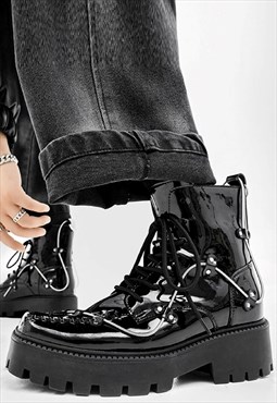 Grunge boots Edgy high fashion platform shoes in black