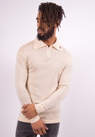 FILA MENS VINTAGE JUMPER SWEATER XL BEIGE 90S
